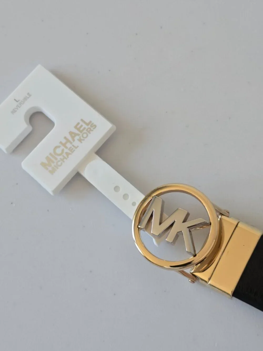 Michael Kors Reversible Belt L Black Brown Gold Buckle NEW